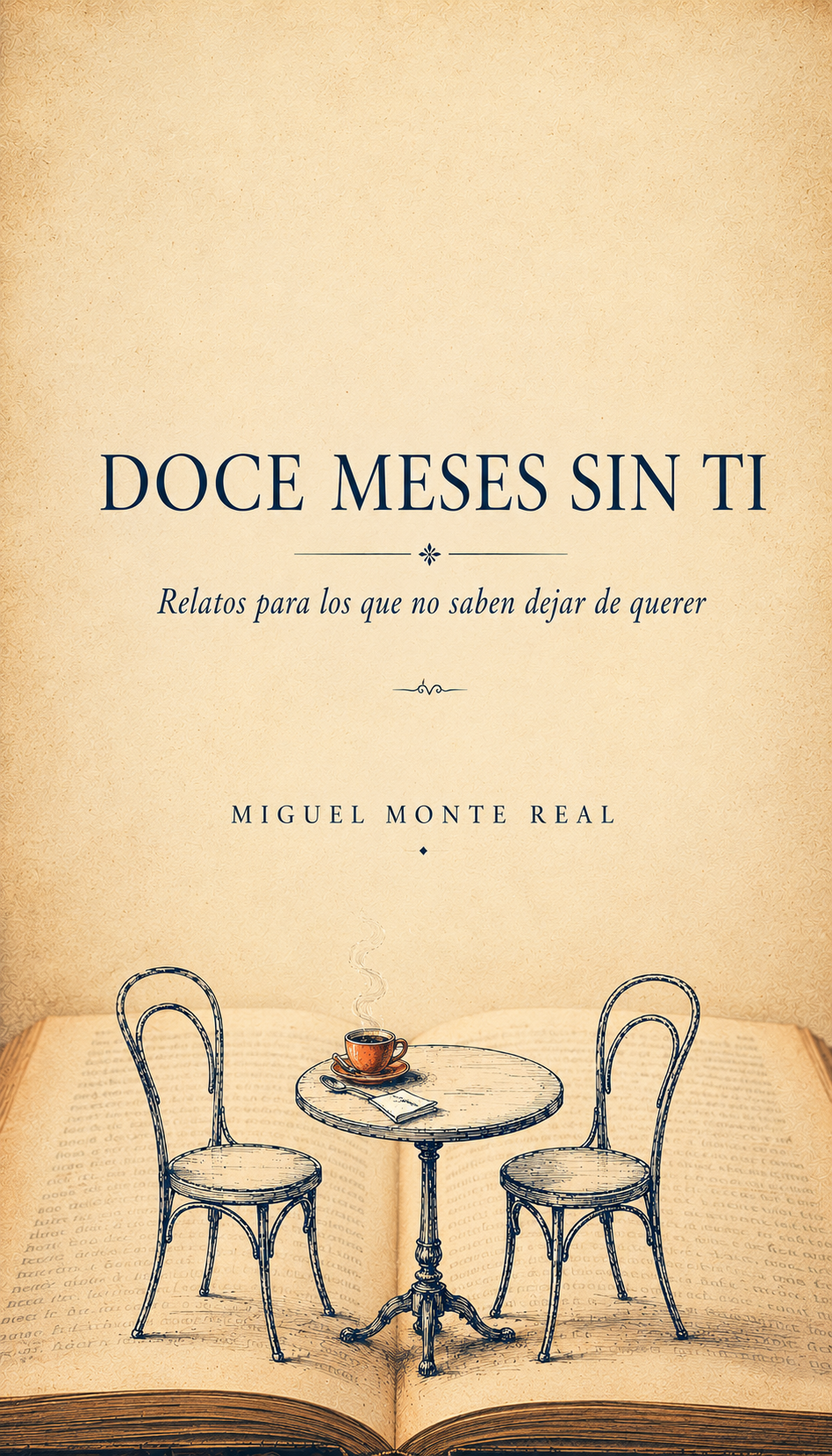 Cubierta de Doce meses sin ti — ilustración de una mesa de bistró sobre un libro abierto